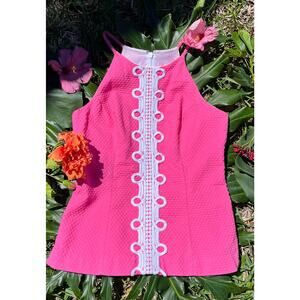 Lilly Pulitzer Annabelle Tank Top Pink Lace Front Size 2 Cotton